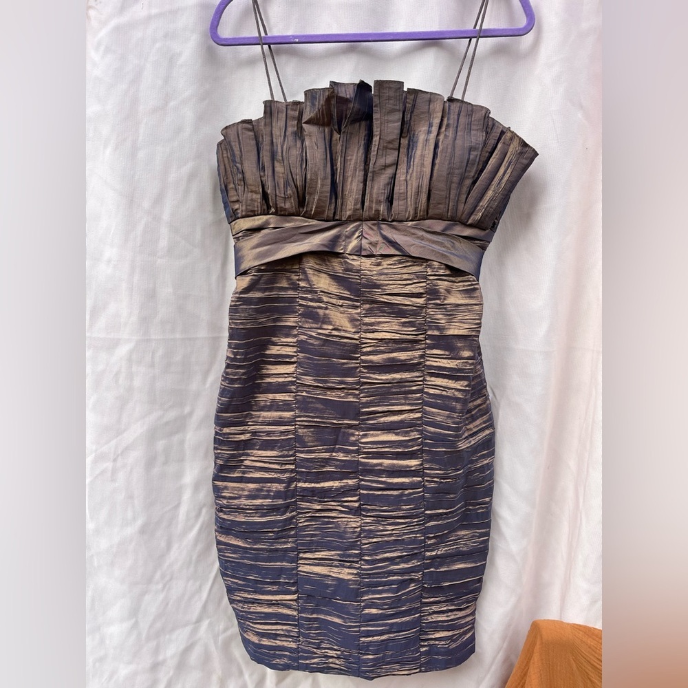Cachet Strapless Textured Dress in Brown and Gold metallic